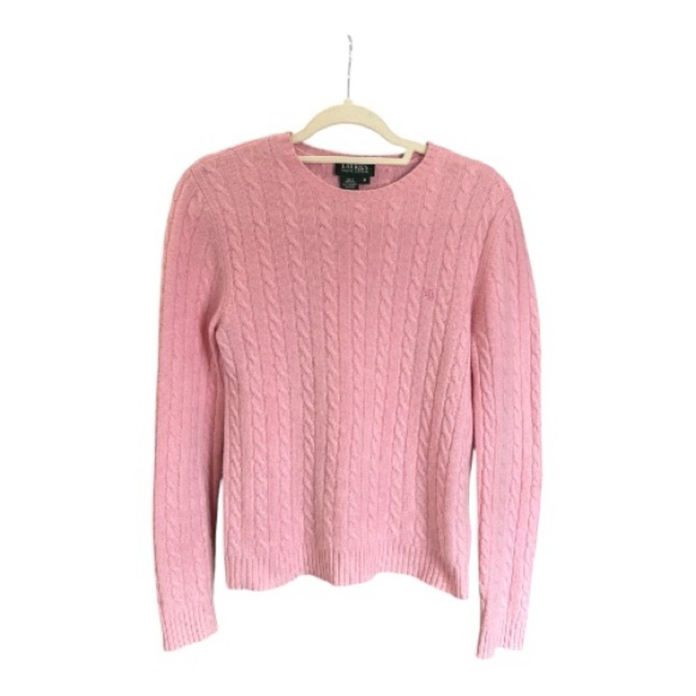 RALPH LAUREN Iconic Cashmere Cable Knit Sweater Crewneck‎ Pink M